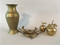 Brass Decor Items, 4- Apple Bells, Lobster & Vase