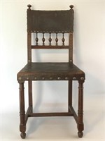 Antique Leather & Wood Chair, ca. 1860