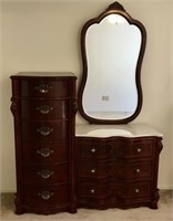 Ladies Dresser, Chest, & Mirror w/ Marble Top