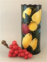 Large Painted Umbrella Holder and Alabaster Grapes