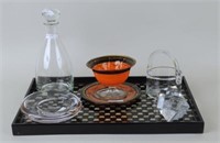Art Deco Bowl & Underplate w/ Clear Glass Items