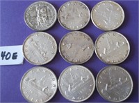 9 Canadian Silver Dollar Coins