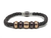 18L-Men's SS Brown Leather Bracelet - $60