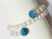 6L- Freshwater Pearl Bracelet w/ Crystals -$403