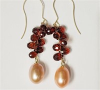 3L- 14k garnet & pink FW pearl earrings -$1,075