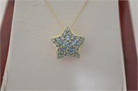 10K Gold 3ct Blue Topaz Star Necklace