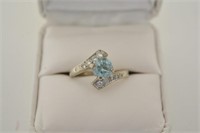 14K Gold Blue Topaz Diamond Ring