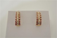 14K Gold Genuine Ruby & Diamond Earrings