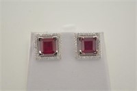 14K Gold 6.09ct Genuine Ruby & Diamond Earrings