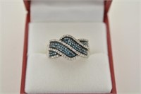 10K Gold Genuine Blue & White Diamond Ring