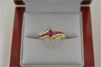 10K Gold Genuine Ruby Diamond Ring