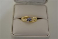 14K Gold Genuine Tanzanite & Diamond Ring