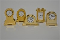 Lot Of Five Miniature Brass Clocks