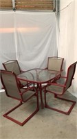 Red Patio Set: Glass Top Table & Chairs - 4C