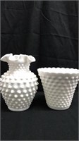 Hobnail Milk Glass Vases - 3B