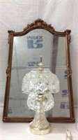 Gold Toned Mirror & Etched Glass Lamp - 3C