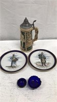 German Beer Stein & Decorative Dishes - 3A