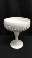 Diamond Hobnail Milk Glass Pedestal Dish - 3B