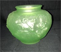 Green Frosted Vase Not Lalique - 3A