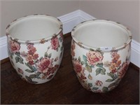 Two Italian Ceramic Planters with Floral