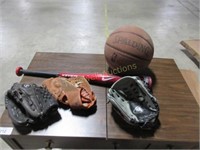 Tee Ball Gloves, Bat and Basketball