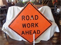 Large Metal ROAD WORK AHEAD Sign