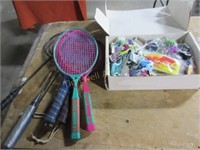 Racquets & Box of Small Toys & chess set