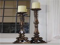 Two Tall Candle Stands with Antiqued