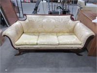 Vintage Carved Settee with Brass Feet