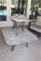 Two Patio Tables on Metal Bases with