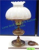 Vintage Brass Lamp w/ Milk Glass Dome Shade