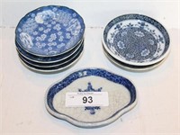 Nine Ceramic Dishes Blue and White