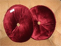 Two Round Burgundy Velvet Pillows with