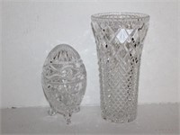 Pressed Glass Vase and Egg Shape Bowl