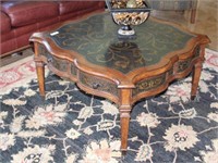 Wood Coffee Table with Inlaid Brass