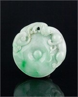 Burma Green Jadeite Carved Round Pendant