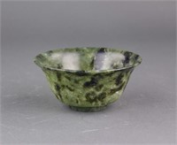 Chinese Green Hetian Jade Carved Bowl
