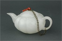 Chinese White Hardstone Carved Teapot