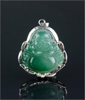 Chinese Green Jade Carved Buddha Pendant