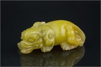 Chinese Yellow Hardstone Carved Beast Toggle