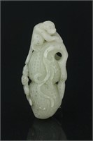 Chinese Hetian White Jade Carved Monkey Pendant