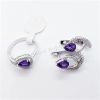 10 - JT101 Silver Amethyst Earring And Ring Set