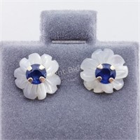 10K White Gold Sapphire Flower Jacket Earrings