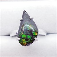 Silver Genuine Ammolite Ring