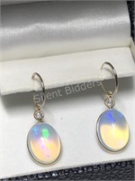 14KT Yellow Gold Opal and Diamond Earrings.