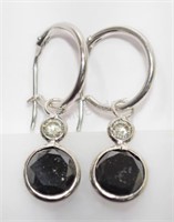 14kt White Gold Black Diamond & White Diamond Drop