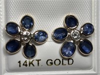 14KT Yellow Gold Blue Sapphire and Diamonds Earrin