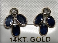 14KT Gold Sapphire and Diamond Earrings.