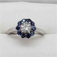 10K White Gold Diamond Sapphire Ring