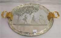 Mirrored Glass Tray With Courting Scene